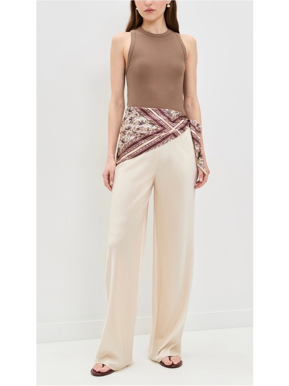 NWT Reformation Gale Satin Pants Scarf Cream Medium